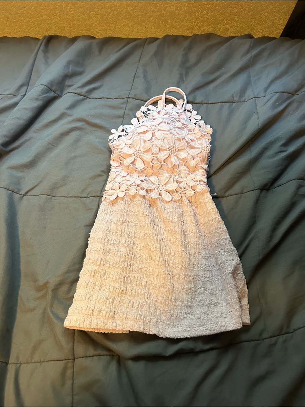 Derek Heart Ivory Floral Lace Halter Dress